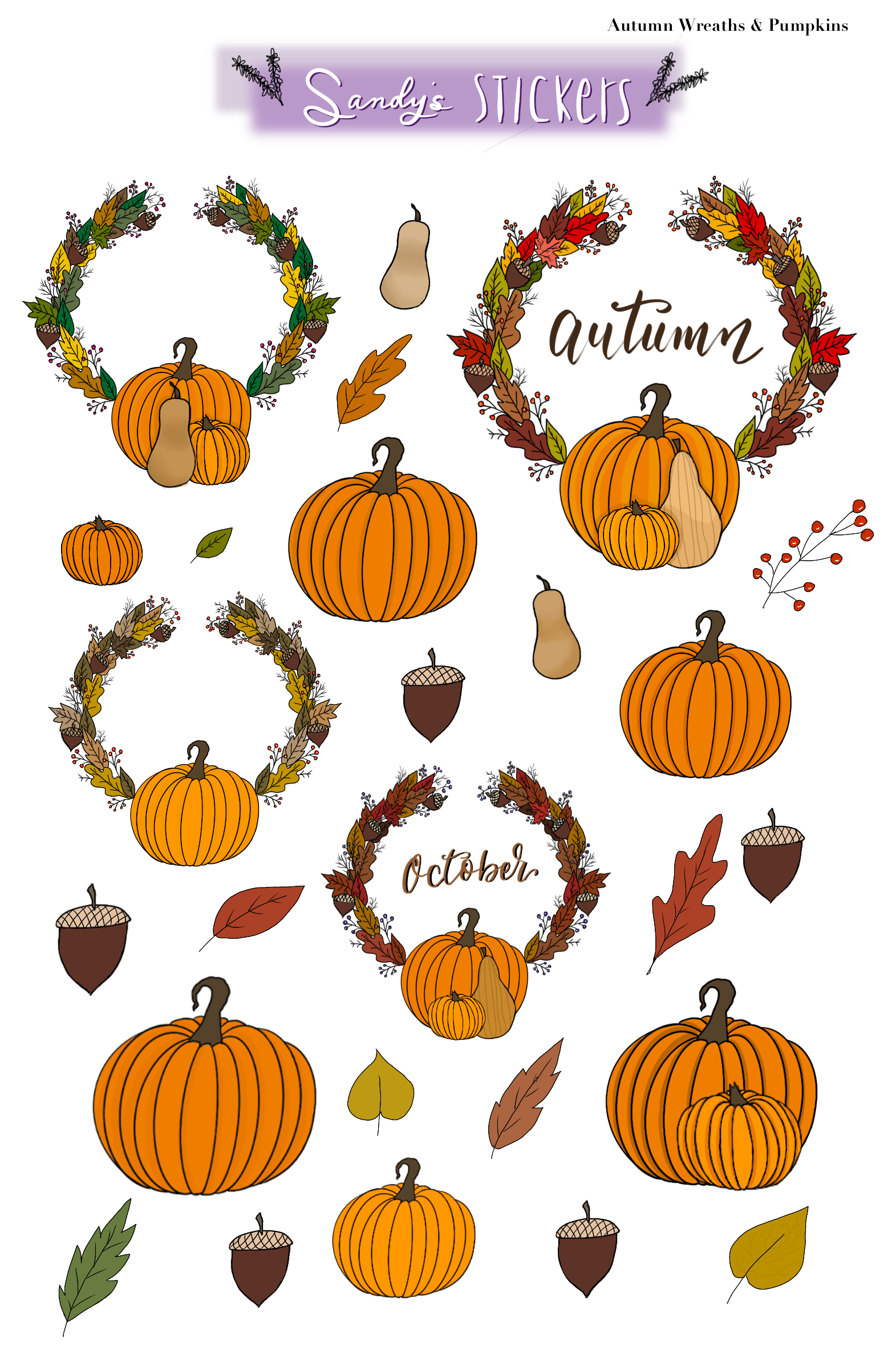 Autumn Wreaths and Pumpkins