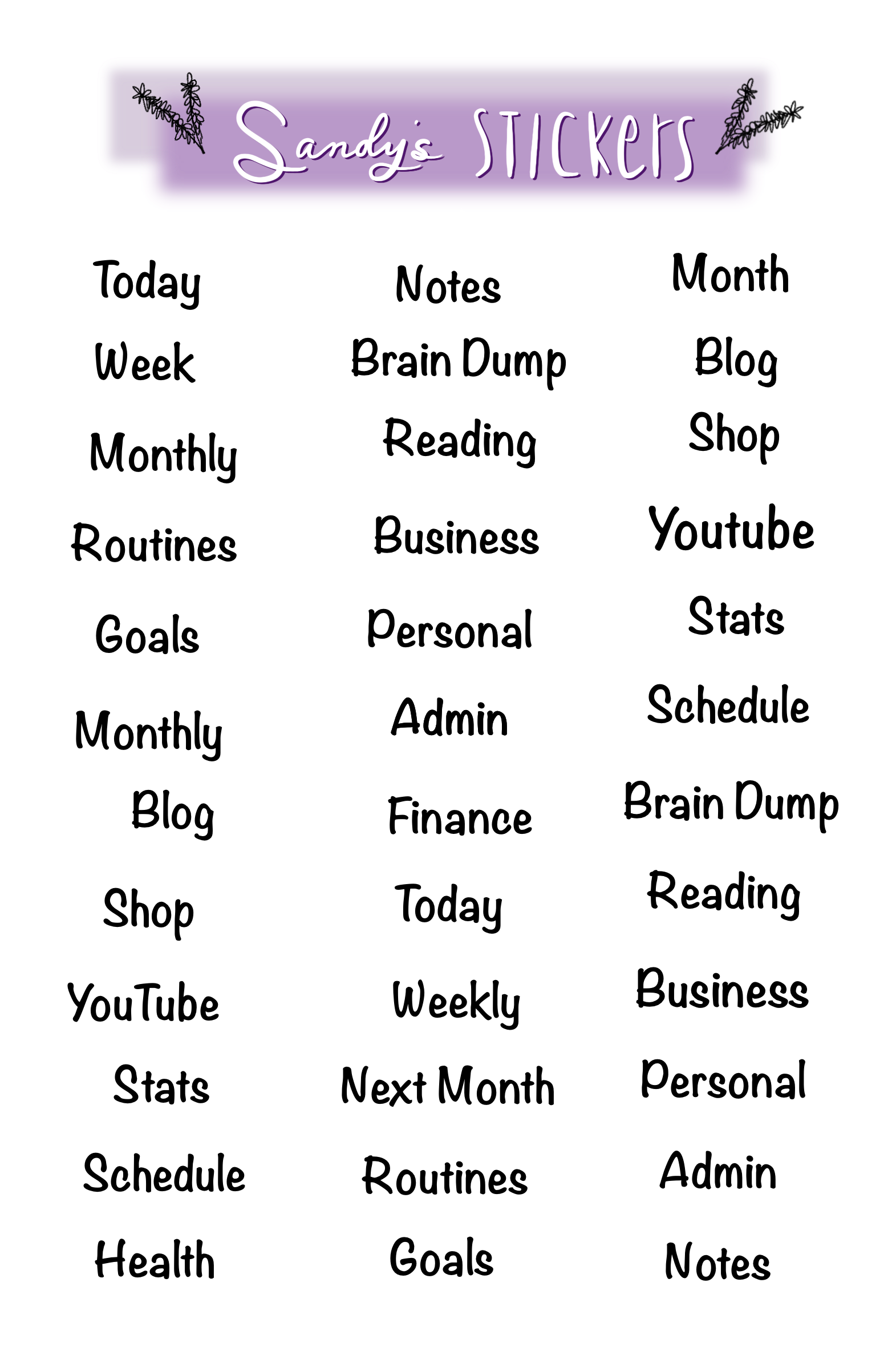 Planner Divider Labels