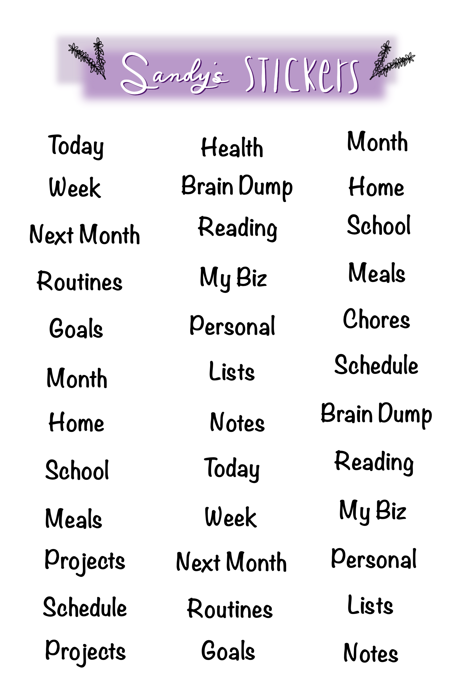 Planner Divider Labels