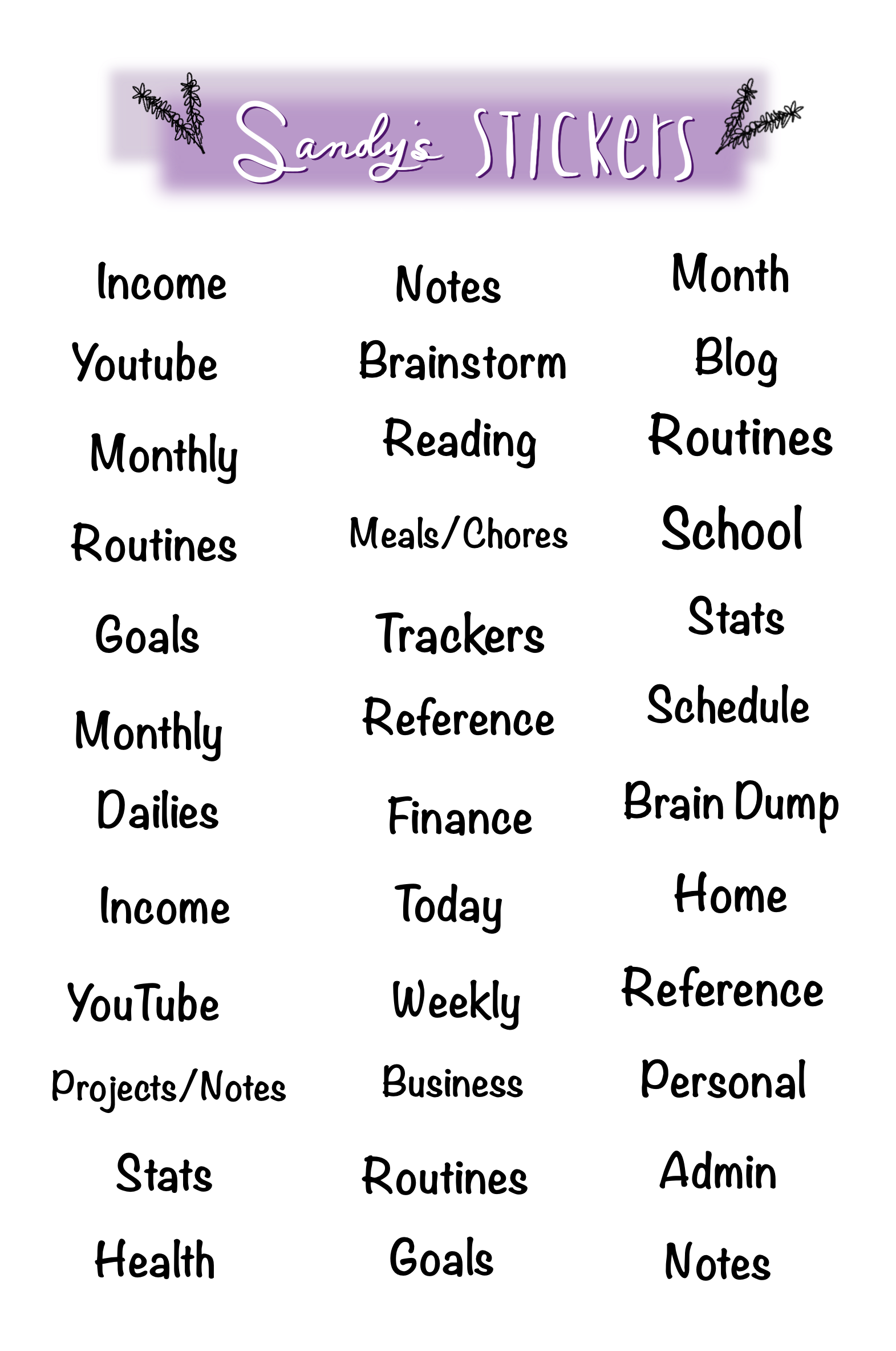 Planner Divider Labels
