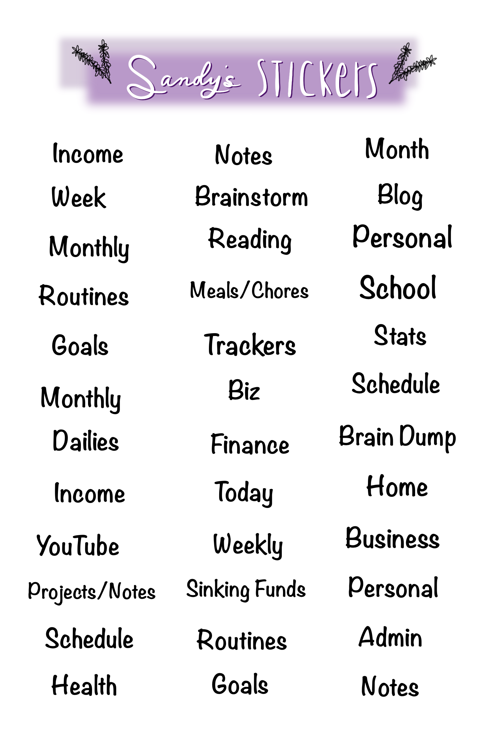 Planner Divider Labels