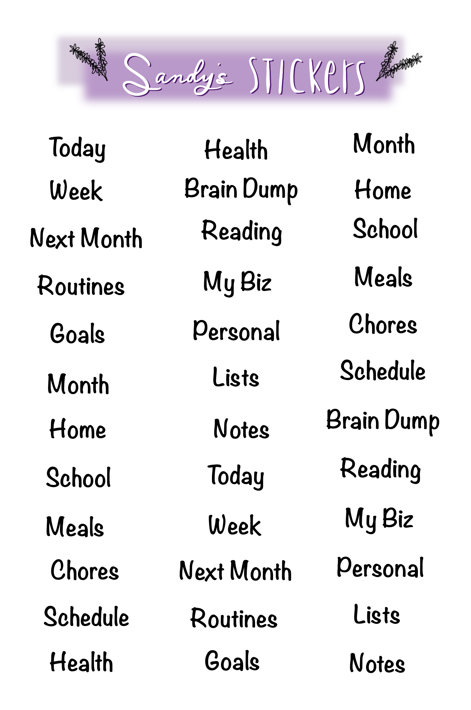 Planner Divider Labels
