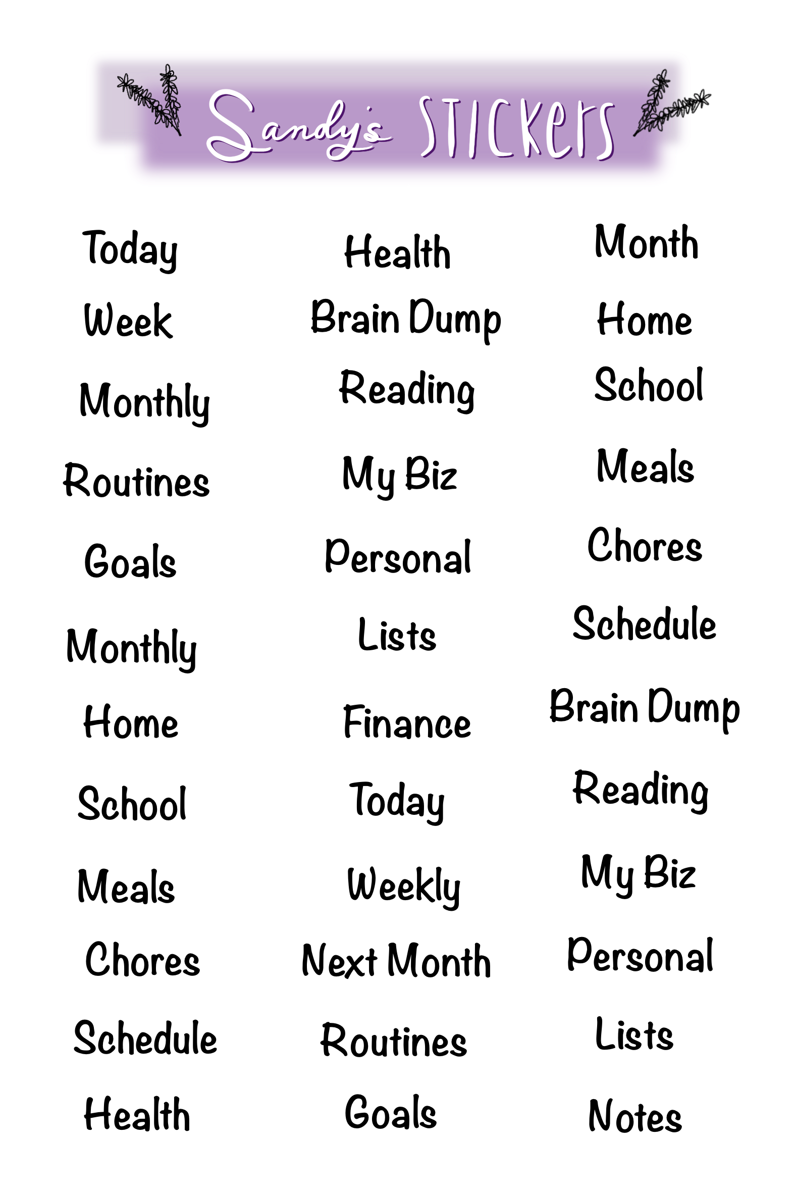 Planner Divider Labels