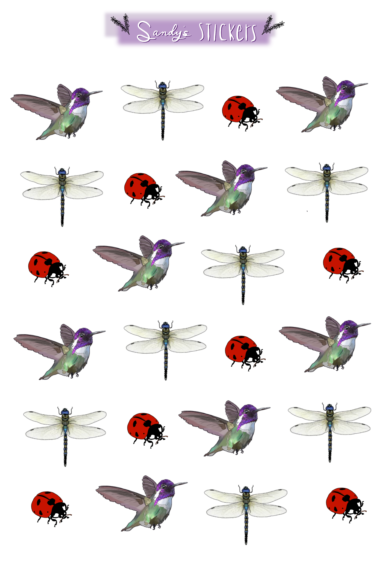 Hummingbirds, Ladybugs and Dragonflies
